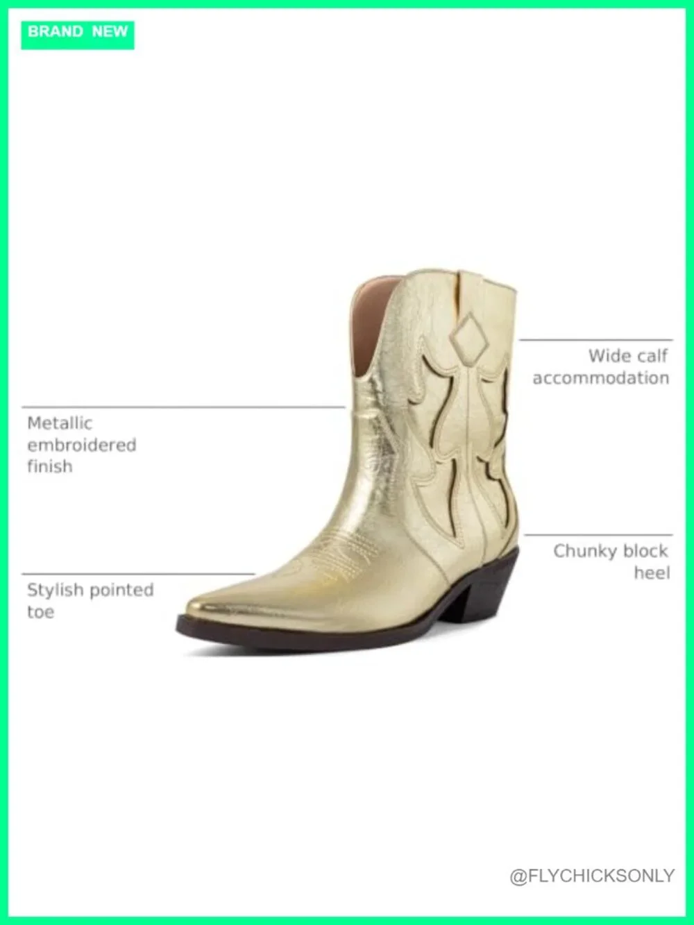 Women's Pointed Toe Metallic Embroidered Western Cowgirl Boots Chunky Heel
